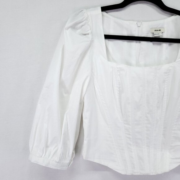 Jason Wu Corset Peasant Top Womens Small White Puffy Sleeve Full Zip Back - Picture 11 of 14